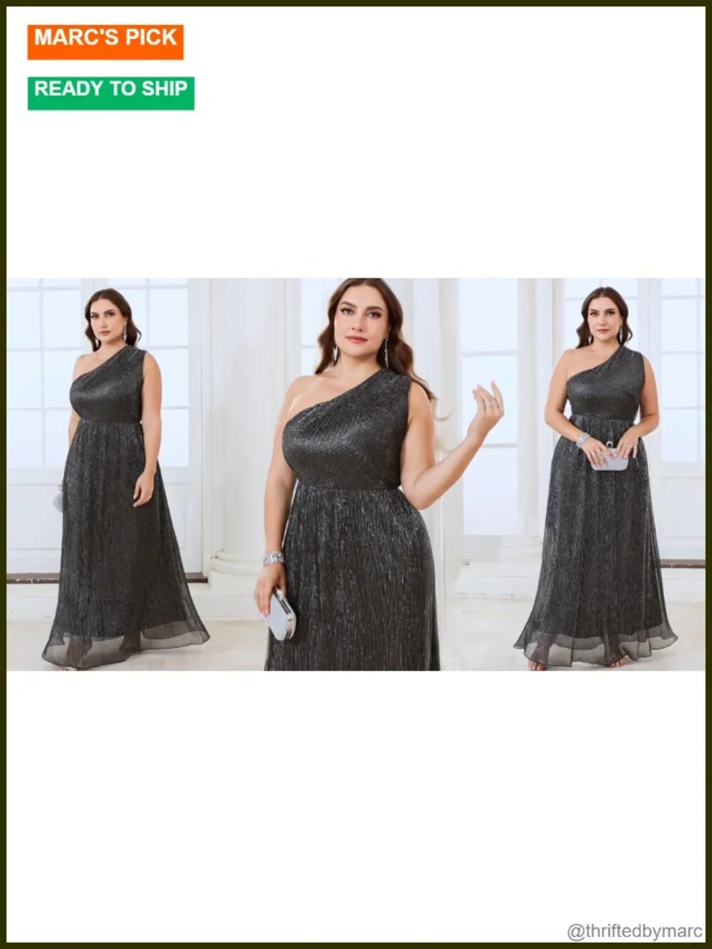 Plus Size One-Shoulder Maxi Dress Sparkly Sleeveless A-Line Prom Evening Gown